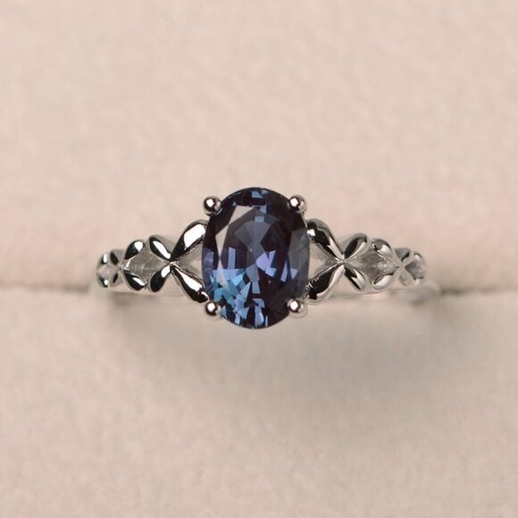 Casual Cross Anillos Oval Diamond Royal Blue Rings for Women, PD036 - Picture 2 of 4